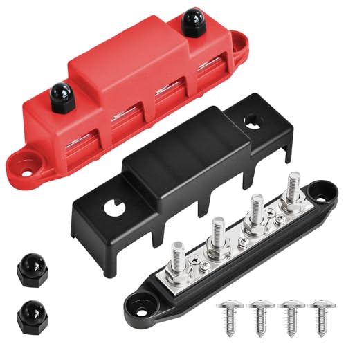Bus Bar 250A 12V Power Distribution Block 4 x 3/8"(M10) Studs for Automotive Marine Car Audio, 12 Volt Battery Busbar Terminal Block with Waterproof Cover (Pack of 2, Positive & Negative) - size: 3/8"(M10) Studs
