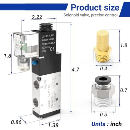 4V210-08 5-Way/2-Position Electric Solenoid Valve 1/4"NPT – Pilot-Operated DC24V, Aluminum Body with Lampshade Junction Box - size: DC24V-Junction Box