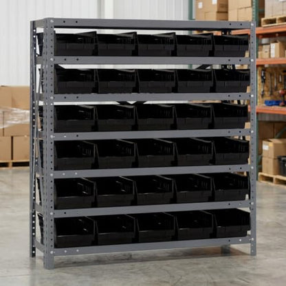 Quantum Storage 1239-102 Steel Shelf Bin Organizer System, 30 4"H Hopper-Front Bins, 7-Shelf Unit, 400 lb Per Shelf, for Warehouse, Shop, Garage & Stockroom, 12"D x 36"W x 39"H, Black - size: 39" H x 36" W x 12" D, style: 12" L x 7" W x 4" H 30 Economy Bl