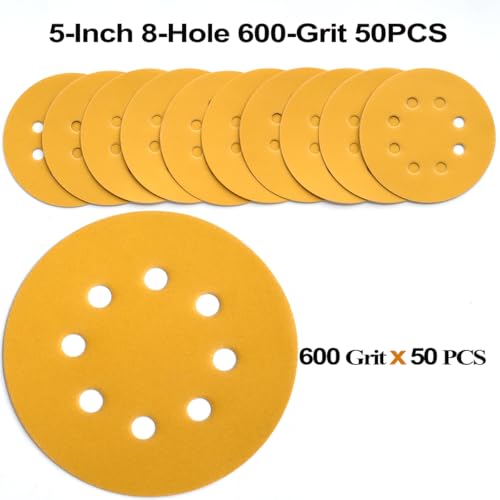 5-Inch 8-Hole Hook and Loop Sanding Discs 600-Grit, 50-Pack