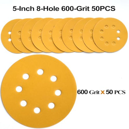 5-Inch 8-Hole Hook and Loop Sanding Discs 600-Grit, 50-Pack