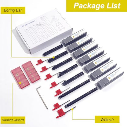 Indexable Lathe Turning Tools 21pcs Kit，1/2'' 12mm Shank - style: 7pcs 1/2" 12mm Shanks +14pcs Inserts
