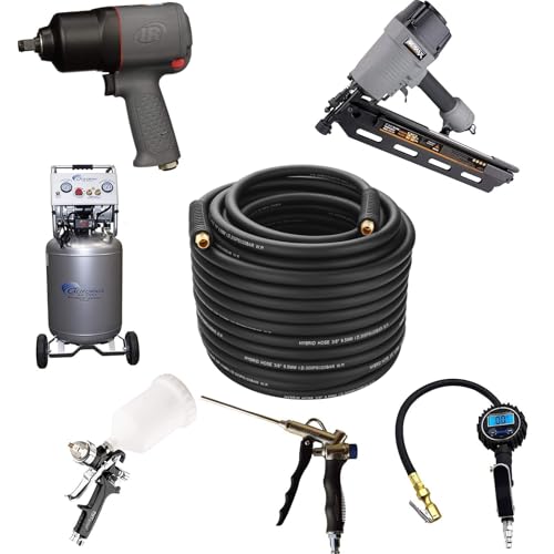 Hybrid Air Hose 3/8-Inch by 100-Feet, Heavy Duty Air Compressor Hose, Lightweight, Kink Resistant, Flexible In Extreme Cold Weather, Excellent UV, Oil and Abrasion Resistant,300 PSI - size: 100FT