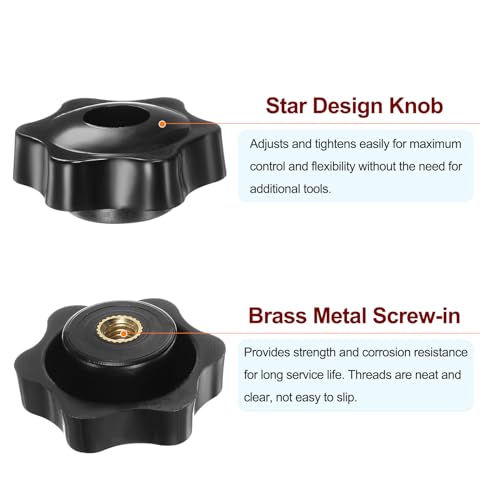 HARFINGTON 10pcs Star Knobs M6 Female Thread 38mm Head Plastic Through Hole Brass Screw-in Clamping Handles Threaded Hand Knobs, Black - color: Black, size: M6 x 38mm