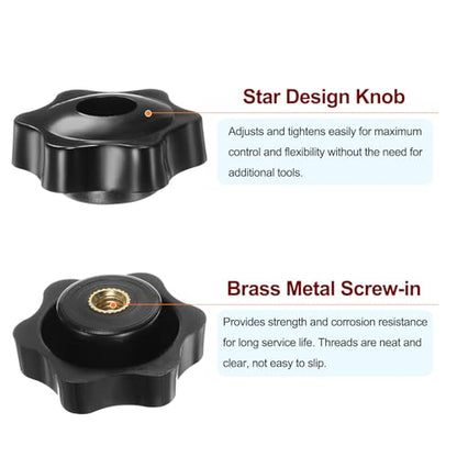 HARFINGTON 10pcs Star Knobs M6 Female Thread 38mm Head Plastic Through Hole Brass Screw-in Clamping Handles Threaded Hand Knobs, Black - color: Black, size: M6 x 38mm