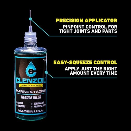 CLENZOIL Marine & Tackle - Fishing Gear Oil Lubricant - for Fish Care Reels, Boat Motors, Downriggers & More - Easily Oils Applicator - size: 1 oz Needle Oiler