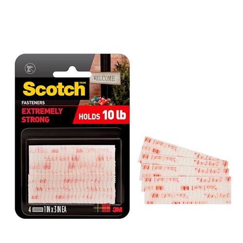 Scotch Extreme Interlocking Fasteners, 4 Strips, 1" x 3", Delivers Powerful Bond on Contact, Weather, Dirt & UV Resistant, 1 Set Holds 2 lbs., Designed with Reclosable Dual-Lock Technology (RFD7090) - color: Clear, size: 1"x3", style: 2 sets