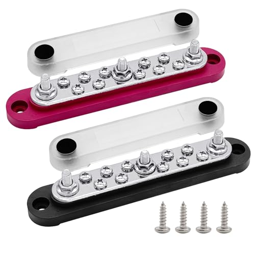 Ampper 3 x M6 Post Power Distribution Block BusBar 10 M4 Screws, 5.9" R & B - color: Red & Black, size: 3M6+10M4