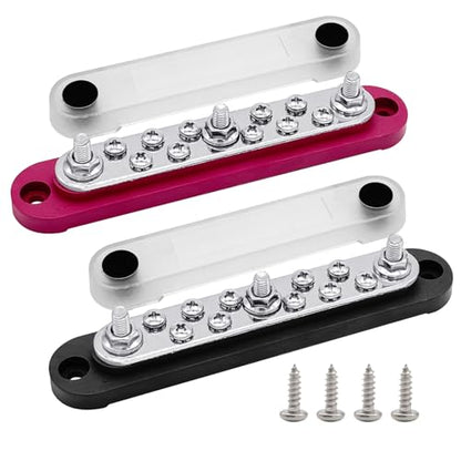Ampper 3 x M6 Post Power Distribution Block BusBar 10 M4 Screws, 5.9" R & B - color: Red & Black, size: 3M6+10M4