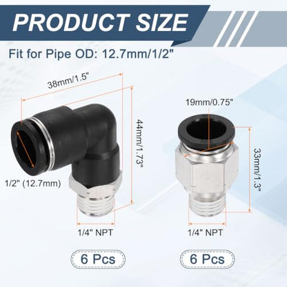 uxcell 12pcs Push to Connect Fittings 1/2" OD Brass Thread Elbow and Air - size: 1/2" OD