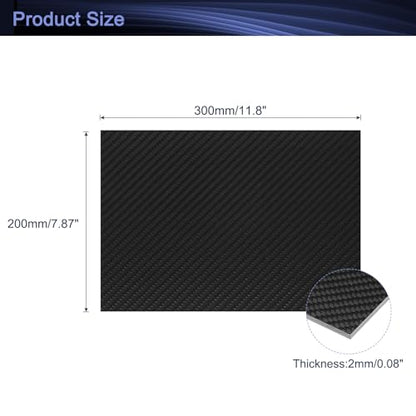 MECCANIXITY 2 Pcs 3K Carbon Fiber Plate Panel Sheets, 300 x 200 x 2mm Carbon Fiber Board Plate Flexible for RC Aircraft, Model Car, Auto Parts (Twill Bright) - size: 300 x 200 x 2mm