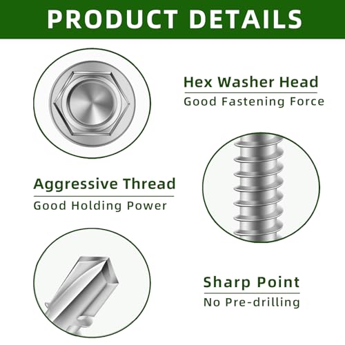 #10 x 3/4" Hex Washer Head Self Drilling Screws, Self Tapping Sheet Metal Screws, 410 Stainless Steel, 100 PCS - color: Silver, size: #10 x 3/4"