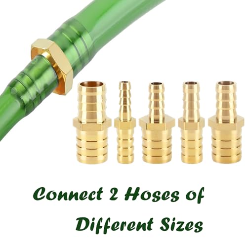 Hose Barb Reducer 5/16" to 1/2" Reducing Barb Fitting Hex Union Brass Adapter - size: 5/16" × 1/2"