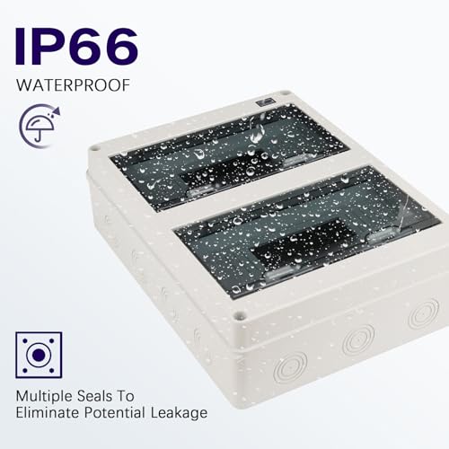 24 Way Distribution Protection Box,ABS/PC Alloy Plastic Transparent Cover Circuit Breaker Box IP66 Waterproof Distribution Box with DIN Rail and Waterproof Connector - size: HT-24