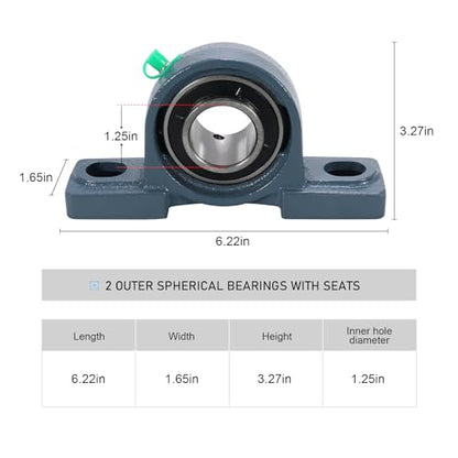 2 Pack UCP206-20 Pillow Block Bearing - Pack of 2 Mounted Pillow Block Bearings - 1 1/4" Mounted Pillow Block Chrome Steel Bearings Solid Cast Iron Base - Self Alignment - style: UCP206-20
