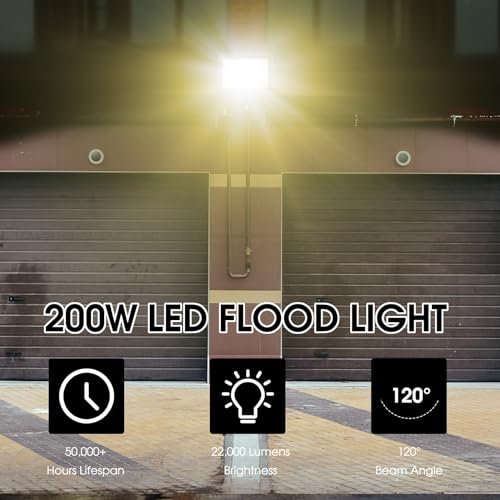 XYCN 2 Pack 200W 3000K Warm White LED Flood Light,Outside Flood Light,No Plug,22500LM Super Bright Outdoor Security Lights, IP66 Waterproof Floodlight for Yard,Playground,Garage, Garden, Lawn - size: 200W 3000K LED Flood Light 2pack
