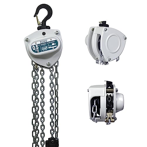 TOYO Chain Hoist 1100Lb,10ft Manual Chain Block Hoist 0.5ton Chain Fall 3M Come Along Hand Chain Hoist 2 Heavy Duty Hooks Industrial Grade Steel for Warehouse Automotive Construction Building - size: 1/2 Ton 10FT