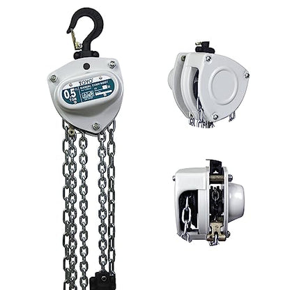 TOYO Chain Hoist 1100Lb,10ft Manual Chain Block Hoist 0.5ton Chain Fall 3M Come Along Hand Chain Hoist 2 Heavy Duty Hooks Industrial Grade Steel for Warehouse Automotive Construction Building - size: 1/2 Ton 10FT