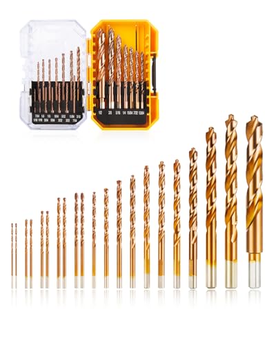 M35 Cobalt Drill Bit Set, 21 Pcs 1/16"-1/2" Titanium Coated Self-Centering Metal Drill Bits for Hardened Metal, Stainless Steel, Cast Iron, Plastic & Wood - size: 21 Pieces