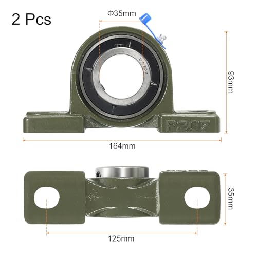 uxcell 2 Pcs UCP207 Pillow Block Bearings 35mm Bore Self Alignment, Solid Cast Iron Base Mounted Chrome Steel Bearings - size: UCP207