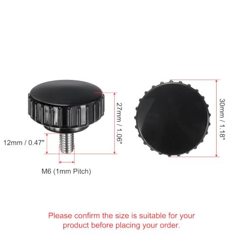 uxcell 2pcs Knurled Clamping Knobs M6 x 12mm Metric 304 Stainless Steel Male Thread Thumb Screw on Type 30mm Plastic Round Head Threaded Hand Bolt Stud Knobs Black - size: M6 x 12mm x 30mm