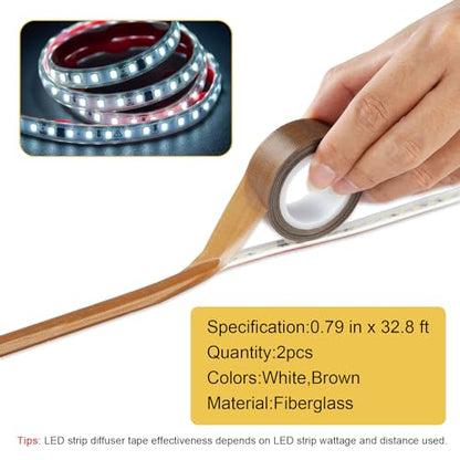 Meking LED Strip Diffuser Tape 2 PCS 0.78 in x 32.8 ft Light Diffuser Tape - color: White&Brown