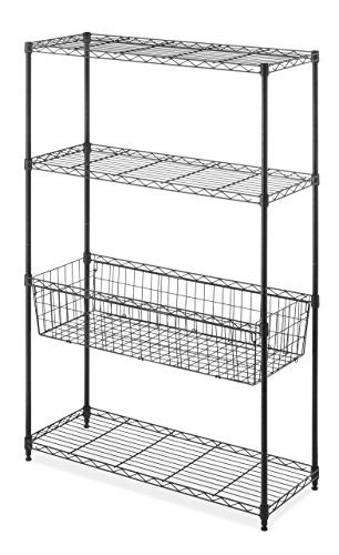 Whitmor 4 Tier Shelving Unit, Metal Storage Shelves with Basket, Adjustable Heavy Duty Shelf, 400 lbs Capacity per Shelf, 1600 lbs Total for Pantry, Garage, Workshop, 36" L x 14" W x 54" H, Black - color: Black, size: 4-TIER, 36"L x 14"W x 54"H (With Bask