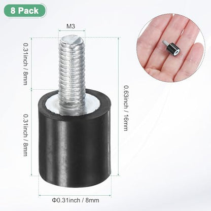 M METERXITY 8-Pack Rubber Mounts D8mmxH8mm Male/Female Vibration Isolators Cylindrical Shock Absorber W M3 x 8mm Studs for Air Compressor/Car/Pump/Boat/Garage Motor/Bobbins Rubber Isolators - size: M3 x 8mm, 8mm x 8mm