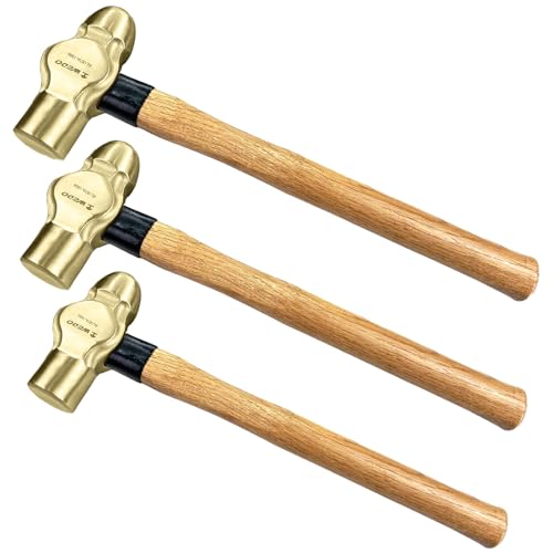 WEDO 3PCS Ball Pein Hammer,1/2lb+3/4lb+1lb Non-Sparking Ball Peen Hammer with Wooden Handle, Aluminum Bronze,Die-forged,Corrosion Resistant,BAM & FM Certificate,DIN Standard - color: Aluminum Bronze, size: 3pcs-setA