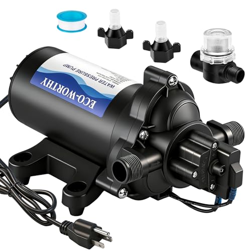 ECO-WORTHY 33-Series Water Pressure Diaphragm Pump Industrial 110V AC 4.0GPM Flow 50PSI Rated Pressure Self Priming RV Fresh Water Pump for Camper Kitchen Bathroom Marine Yacht Caravan - color: Black 9