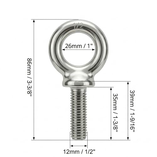 HomelyNest Eye Bolt 1/2"-13 x 1-1/2" - Heavy Duty 304 Stainless Steel Shoulder Eye Bolt for Lifting, Marine Grade, Machinery, 10 Packs - size: 1/2