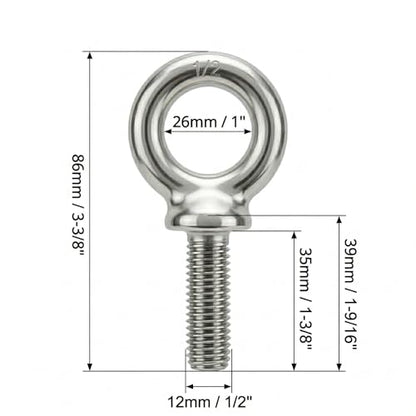 HomelyNest Eye Bolt 1/2"-13 x 1-1/2" - Heavy Duty 304 Stainless Steel Shoulder Eye Bolt for Lifting, Marine Grade, Machinery, 10 Packs - size: 1/2