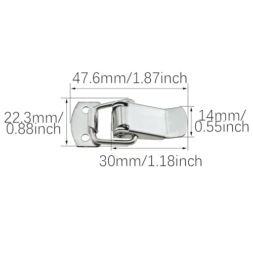 RLECS 6PCS 47.6mm/1.87inch 304 Stainless Steel Spring Loaded Buckle Silver Duckbill Buckle Small Latch Clip Suitable for Wooden Box Drawer DIY Box and Mechanical Equipment