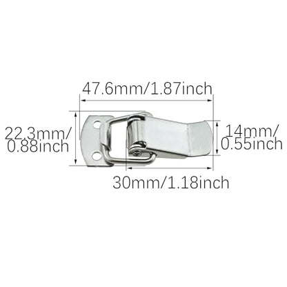 RLECS 6PCS 47.6mm/1.87inch 304 Stainless Steel Spring Loaded Buckle Silver Duckbill Buckle Small Latch Clip Suitable for Wooden Box Drawer DIY Box and Mechanical Equipment