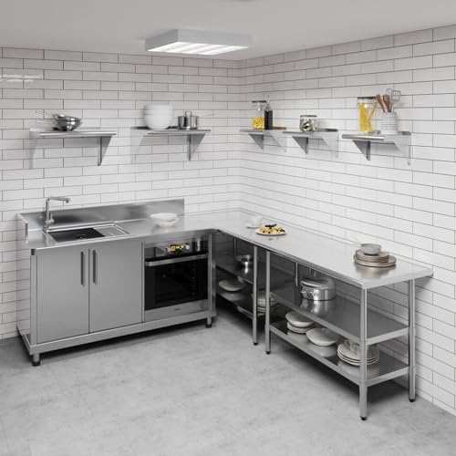 AmGood 10 in. Deep x 16 in. Wide Stainless Steel Wall Mount Shelf with Backsplash - Laundry, Coffee Station & Garage Storage | NSF 18-Gauge 430, Holds 170 lbs | Bullnose Edge, Brackets Included - size: 16 in. x 10 in.
