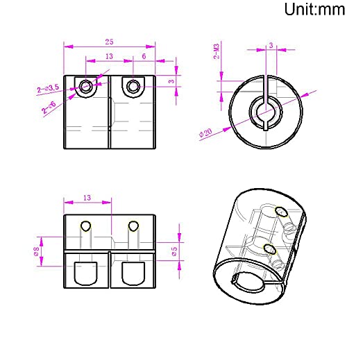 2PCS Shaft Coupling 5mm to 8mm Aluminum Alloy Joint 25mm Length 20mm Diameter Stepper Motor Connector Rigid Coupler for 3D Printer CNC Machine DIY Model (5x8mm - size: 5x8mm