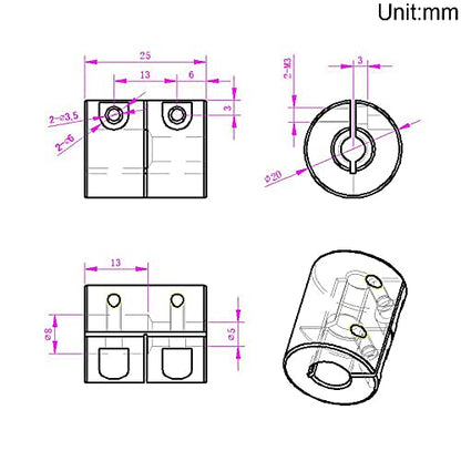 2PCS Shaft Coupling 5mm to 8mm Aluminum Alloy Joint 25mm Length 20mm Diameter Stepper Motor Connector Rigid Coupler for 3D Printer CNC Machine DIY Model (5x8mm - size: 5x8mm