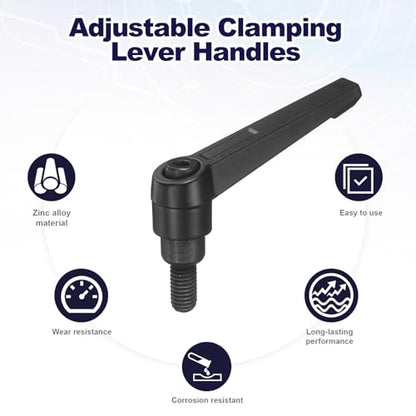 uxcell 4Pcs Adjustable Clamping Lever Handles, M8x16mm Zinc Alloy Male Thread Stud Knobs with Nuts Quick Release Bolt Rotating Screw Handles for Lathes Woodworking, Black - size: M8x16mm