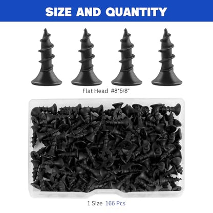 #8 x 5/8 Inch Flat Head Wood Screws, 166 Pcs Black - color: Black 166 Pcs