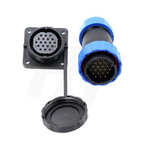 HangTon HE29 19 Pin Waterproof Connector Industrial Power Plastic IP68 Circular Male Female Plug Panel Socket 4-Screw (19 pin 5A 250V) - size: 19 pin 5A 250V