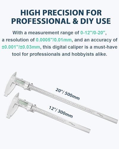 20 Inch Digital Caliper with 4 Inch Jaw, Full Metal Frame - size: 20"/ 500mm