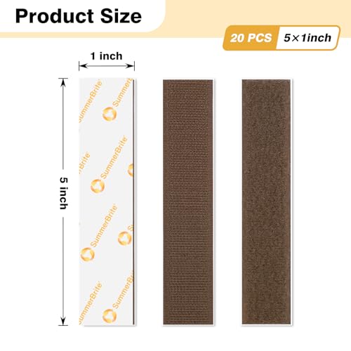 SummerBrite Hook and Loop Strips with Adhesive, Brown, 1 x 5 in, 20 Pairs - color: Brown, size: 1x5 IN 20 Pairs