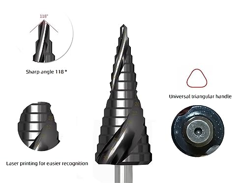 4-32mm M35 Material HSS Triangular Shank Spiral Step Bit TiAlN Coated Black Step Drill Bit Power Tools, for Metal, Stainless Steel, Aluminum, Wood, Plastic - size: 4-32