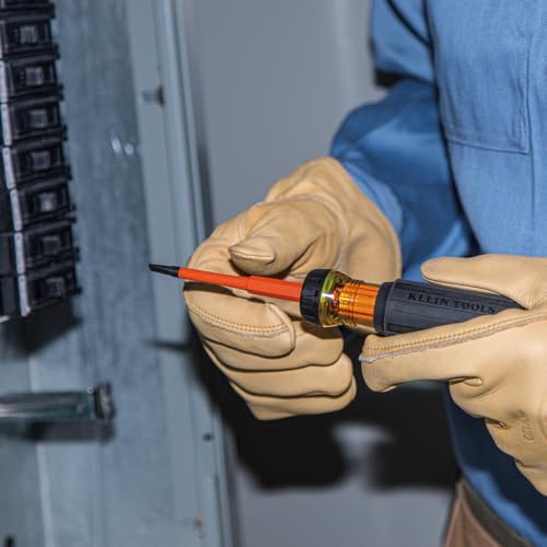 Klein Tools 32287 Insulated Screwdriver, 2-in-1 Screwdriver Set with Flip Blade, #1 and #2 Square Tips, Double-Ended Blades - size: #1 SQ + #2 SQ