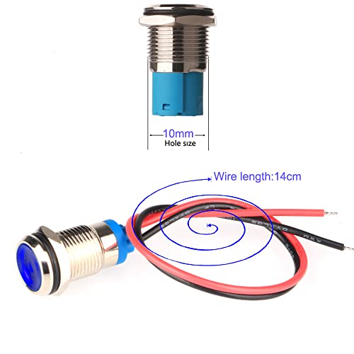Gebildet 5pcs 10mm Energy-saving LED Metal Indicator Light AC/DC 12-24V Waterproof Signal Lamp with Wire(Blue) - color: Blue AC/DC 12-24V