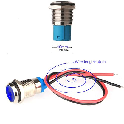 Gebildet 5pcs 10mm Energy-saving LED Metal Indicator Light AC/DC 12-24V Waterproof Signal Lamp with Wire(Blue) - color: Blue AC/DC 12-24V