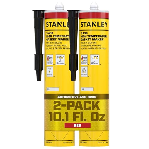 Stanley S430 High-Temp RTV Silicone Gasket Maker - Waterproof, Flexible and Heat Resistant Red Silicone Sealant for Automotive Valve Covers and Engine Parts, 10.1 fl.oz. Red, 2 Pack - color: Red, size: 2 PACK