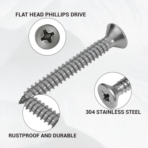 1/4 x 2 Self Tapping Screws Stainless Steel Flat Head Phillips 25Pk