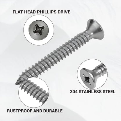 1/4 x 2 Self Tapping Screws Stainless Steel Flat Head Phillips 25Pk