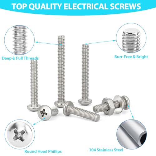 240 Pieces #6-32 Phillips Pan Head Machine Screws Nuts Washers Assortment Kit, Coarse Thread, Fully Machine Threaded, 304 Stainless Steel - size: #6-32